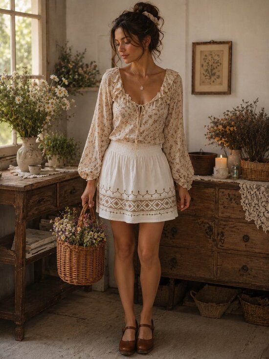 J. Jill Dresses & Skirts - J. Jill Embroidered Cotton Mini Skirt | Boho Cottagecore Pull-On Skirt